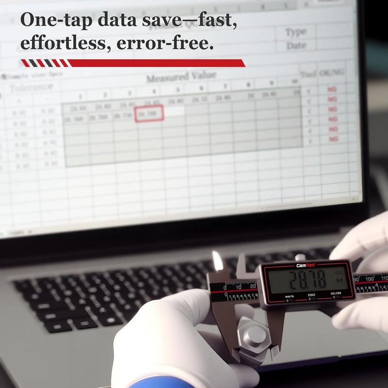 GemRed Wireless Digital Caliper, 8 Inch Stainless Steel Precision Measuring Tool with Data Output, Inch/MM Conversion, Zero Reset, Auto Off, for DlY, Woodworking, Jewelry Making - Image 4